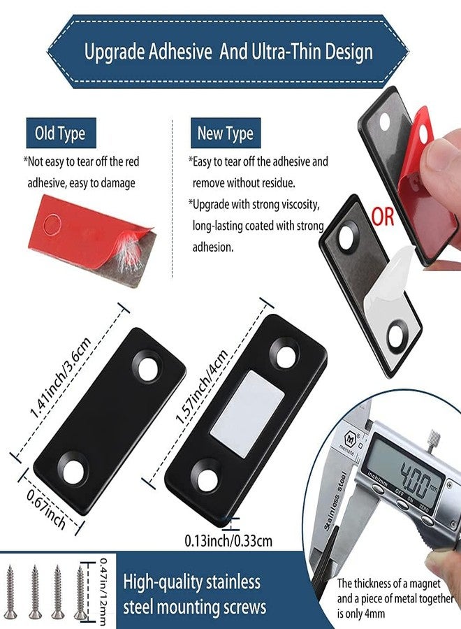 Boniry Magnetic Door Catch,Ultra Thin Cabinet Magnetic Catch with Strong Adhesive Sticker & Screws, Slim Drawer Magnets Locks Furniture Safety Latches (Black, 10) - Image 3